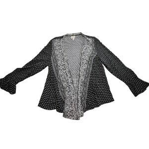 Fig and Flower Kimono Cardigan Open Front Black White Paisley Boho XL‎